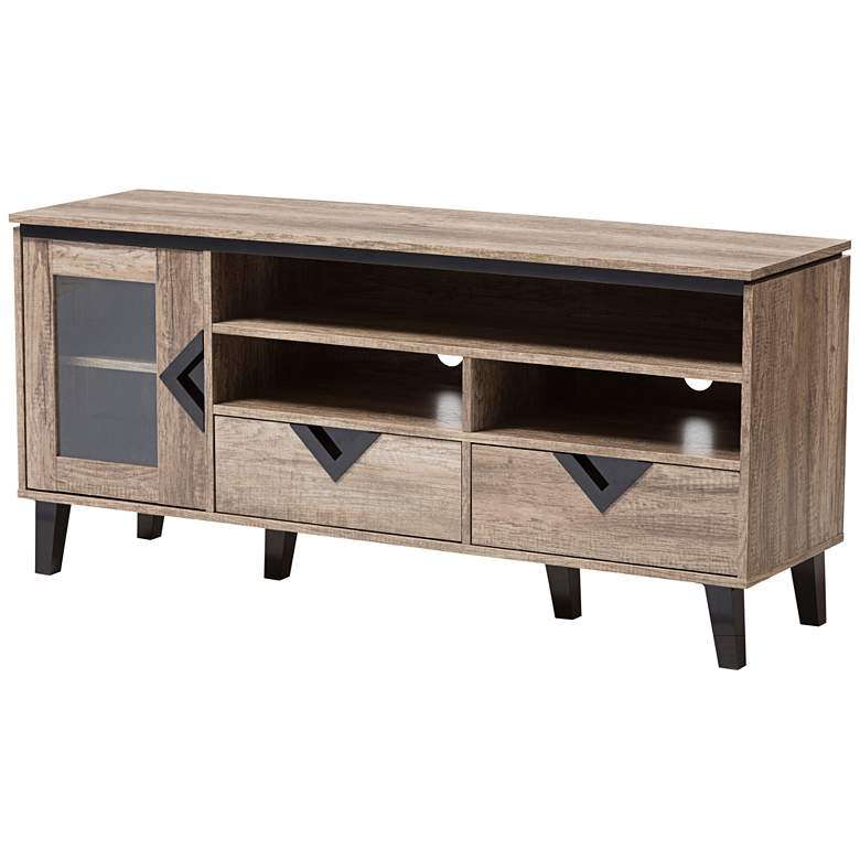 Image 1 Cardiff 55 1/2 inch Wide Light Brown Wood 2-Drawer TV Stand