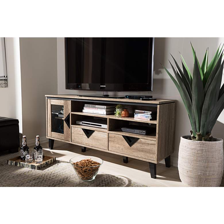 Image 5 Cardiff 55 1/2" Wide Light Brown Wood 2-Drawer TV Stand more views