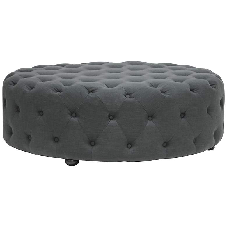 Image 1 Cardiff Dark Gray Linen Tufted Modern Ottoman