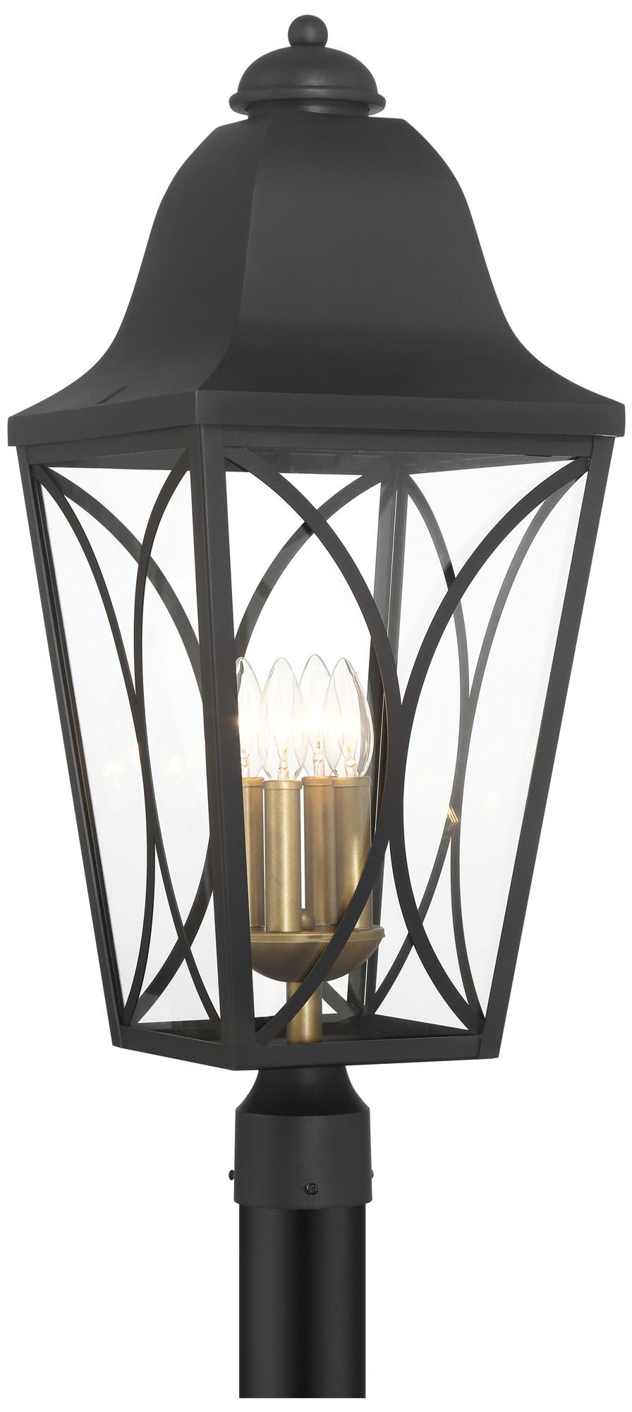 Cardigan 28 1/4"H Black and Brass 4-Light Outdoor Post Light