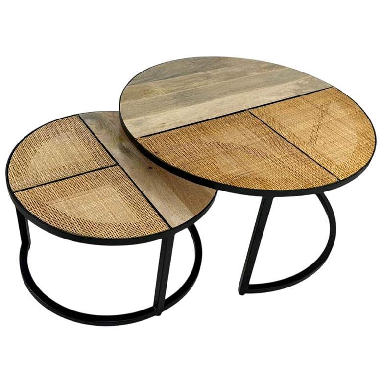 Image 1 Cardinal Set of 2 Nesting Coffee Tables, Natural/Black with Cane