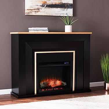 Cardington Black and Natural Wood Electric Fireplace