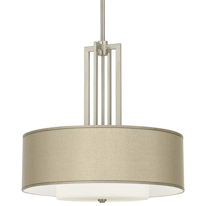 Image 1 Carey 24 inch Wide Silk Taupe Double Drum Shade Chandelier