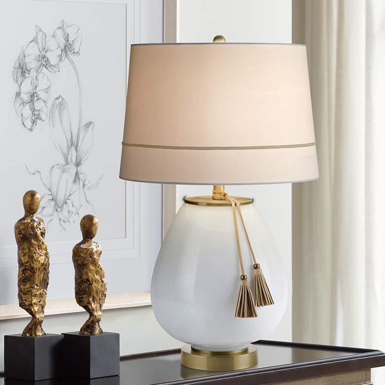 Carey White Milk Glass and Antique Brass Table Lamp