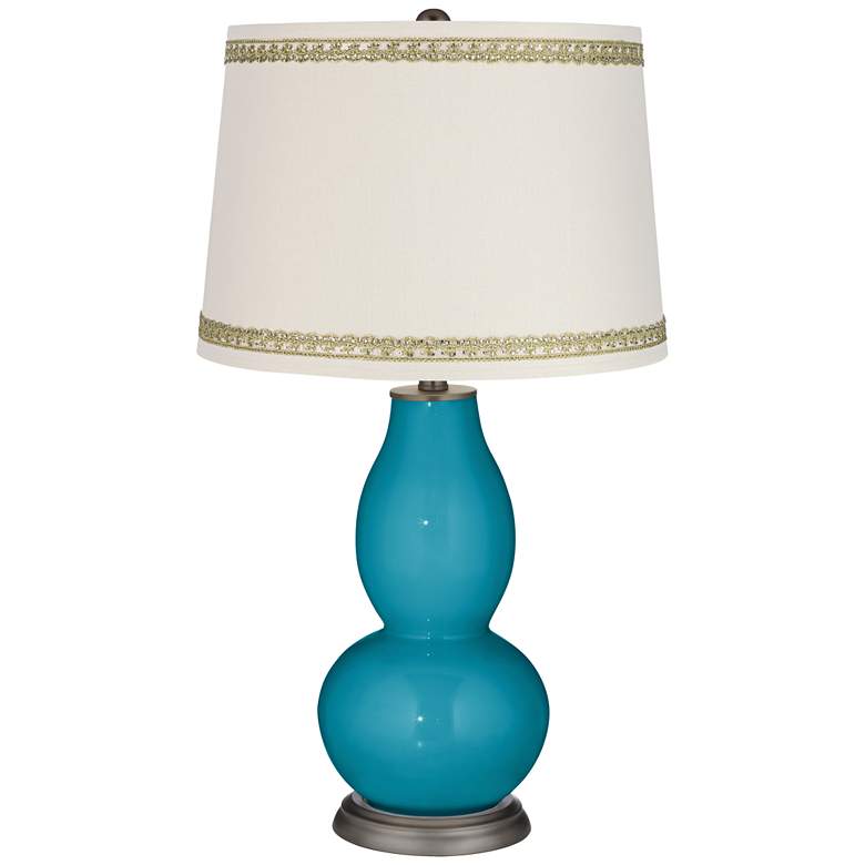 Image 1 Caribbean Sea Double Gourd Table Lamp with Rhinestone Lace Trim