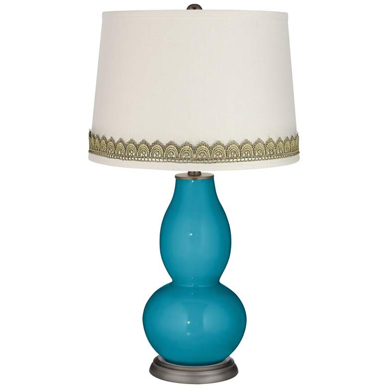 Image 1 Caribbean Sea Double Gourd Table Lamp with Scallop Lace Trim