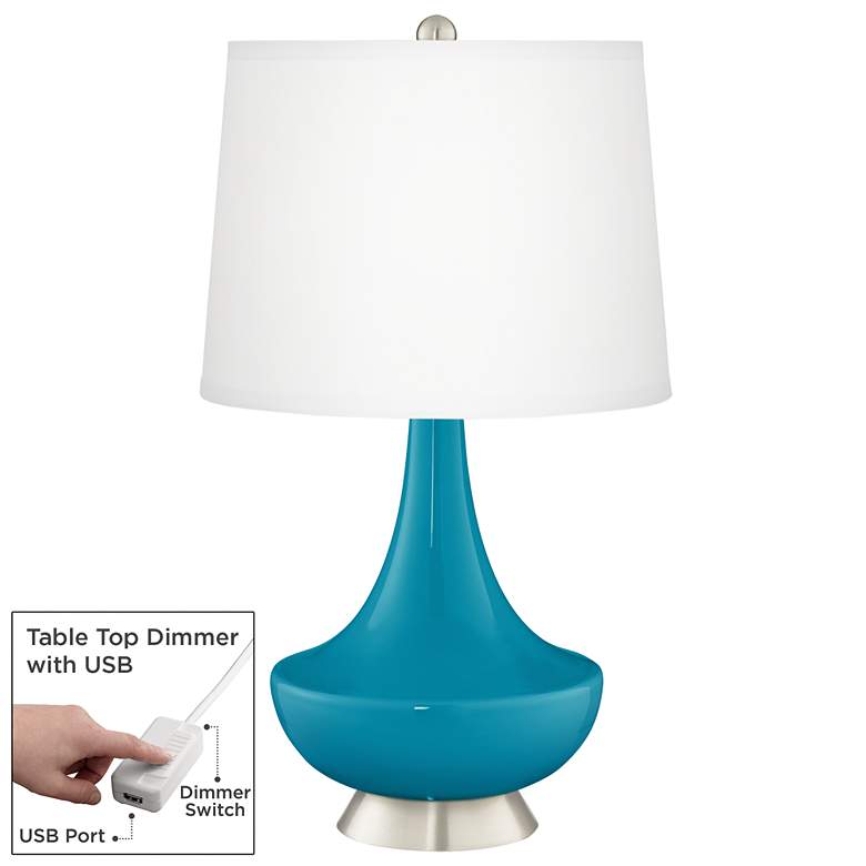 Image 1 Caribbean Sea Gillan Glass Table Lamp with Dimmer