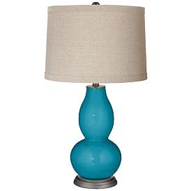 Image1 of Caribbean Sea Linen Drum Shade Double Gourd Table Lamp