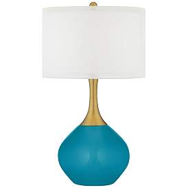 Image1 of Caribbean Sea Nickki Brass Coastal Modern Blue Table Lamp