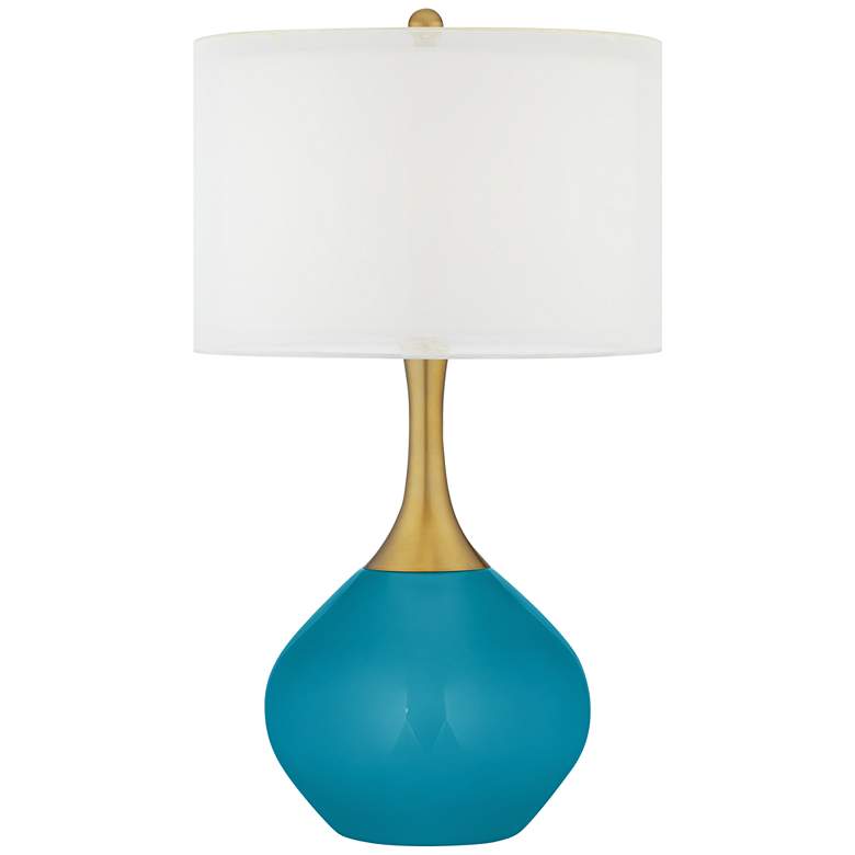 Image 1 Caribbean Sea Nickki Brass Coastal Modern Blue Table Lamp
