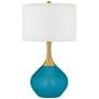 Caribbean Sea Nickki Brass Coastal Modern Blue Table Lamp