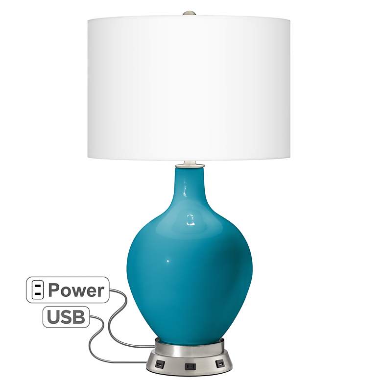 Image 1 Caribbean Sea Ovo Table Lamp with USB Workstation Base