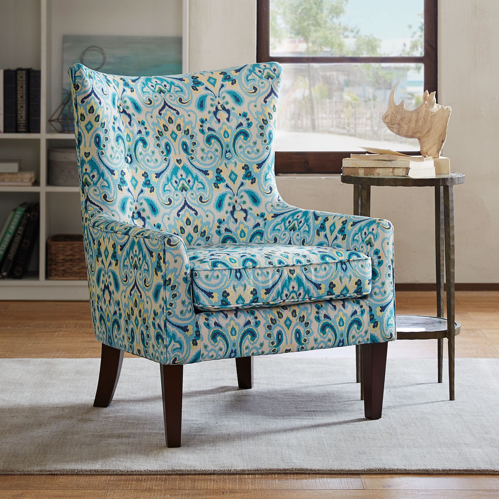 multi colored wingback chair