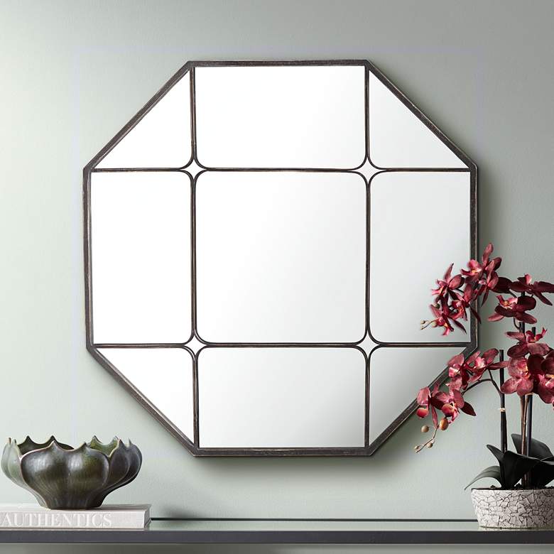 Image 1 Carla Black Metal 31 1/4" Octagon Wall Mirror