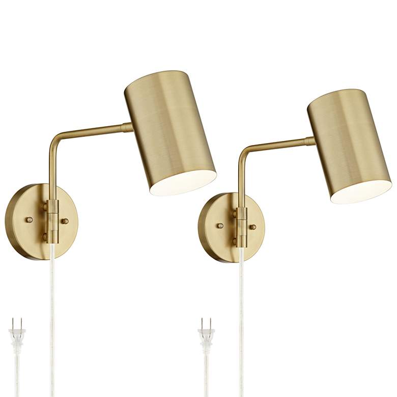 Image 2 Carla Brass Swing Arm Plug-In Wall Lamps Set of 2 w/ Socket