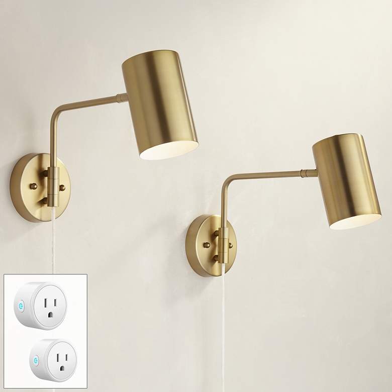 Image 1 Carla Brass Swing Arm Plug-In Wall Lamps Set of 2 w/ Socket