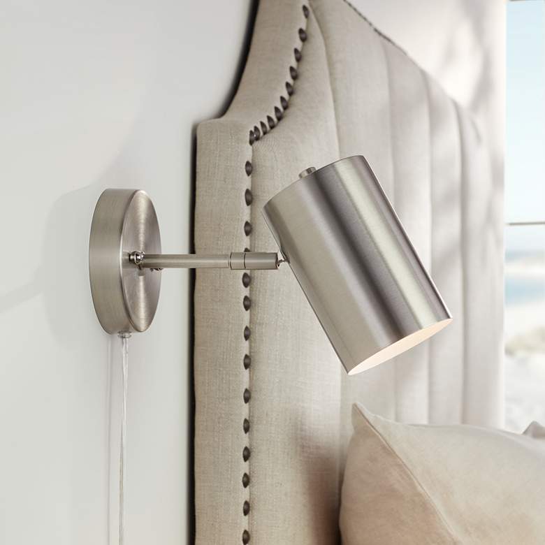 Image 1 Carla Brushed Nickel Cylinder Down-Light Plug-In Wall Lamp