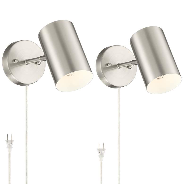Image 1 Carla Brushed Nickel Cylinder Down-Light Plug-In Wall Lamps Set of 2