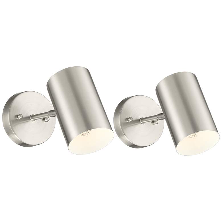 Image 2 Carla Brushed Nickel Down-Light Hardwire Wall Lamps Set of 2