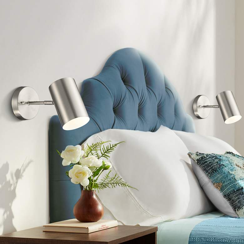 Image 1 Carla Brushed Nickel Down-Light Hardwire Wall Lamps Set of 2