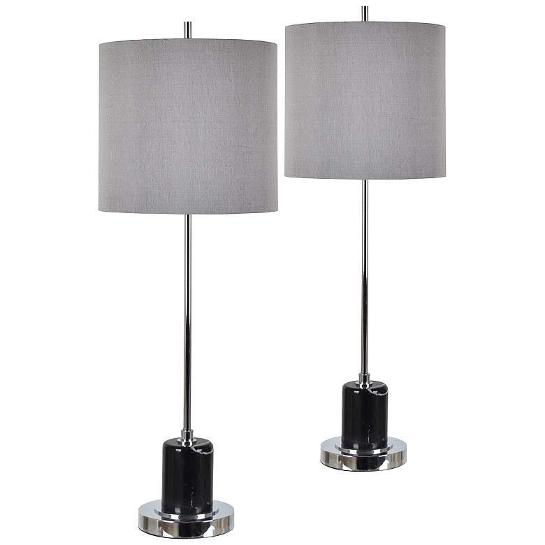 Image 1 Carle Chrome and Black Marble Stem Table Lamps Set of 2