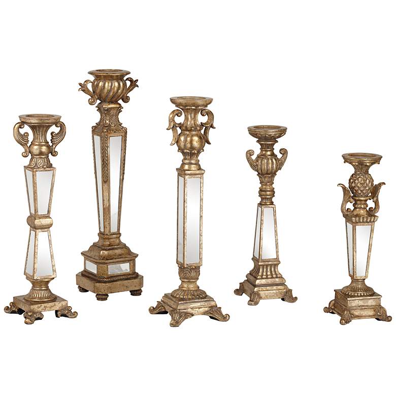 Image 1 Carley Traditional Mirrored Pillar Candle Holders Set of 5