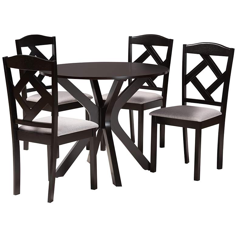 Image 2 Carlin Gray Fabric Dark Brown Wood 5-Piece Dining Set