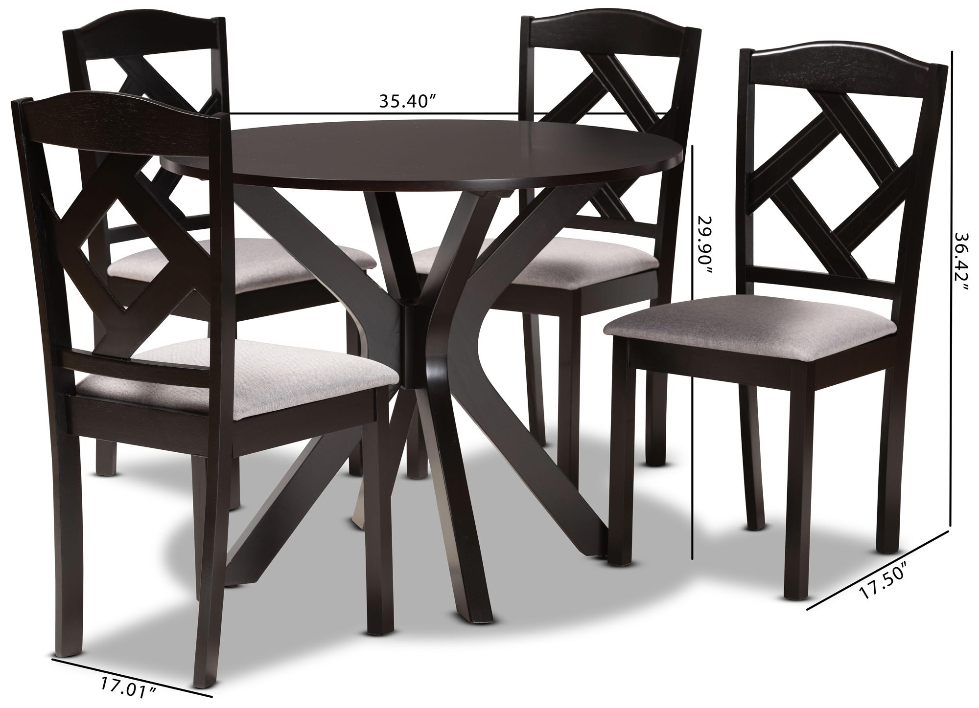 Carlin Gray Fabric Dark Brown Wood 5-Piece Dining Set in scene