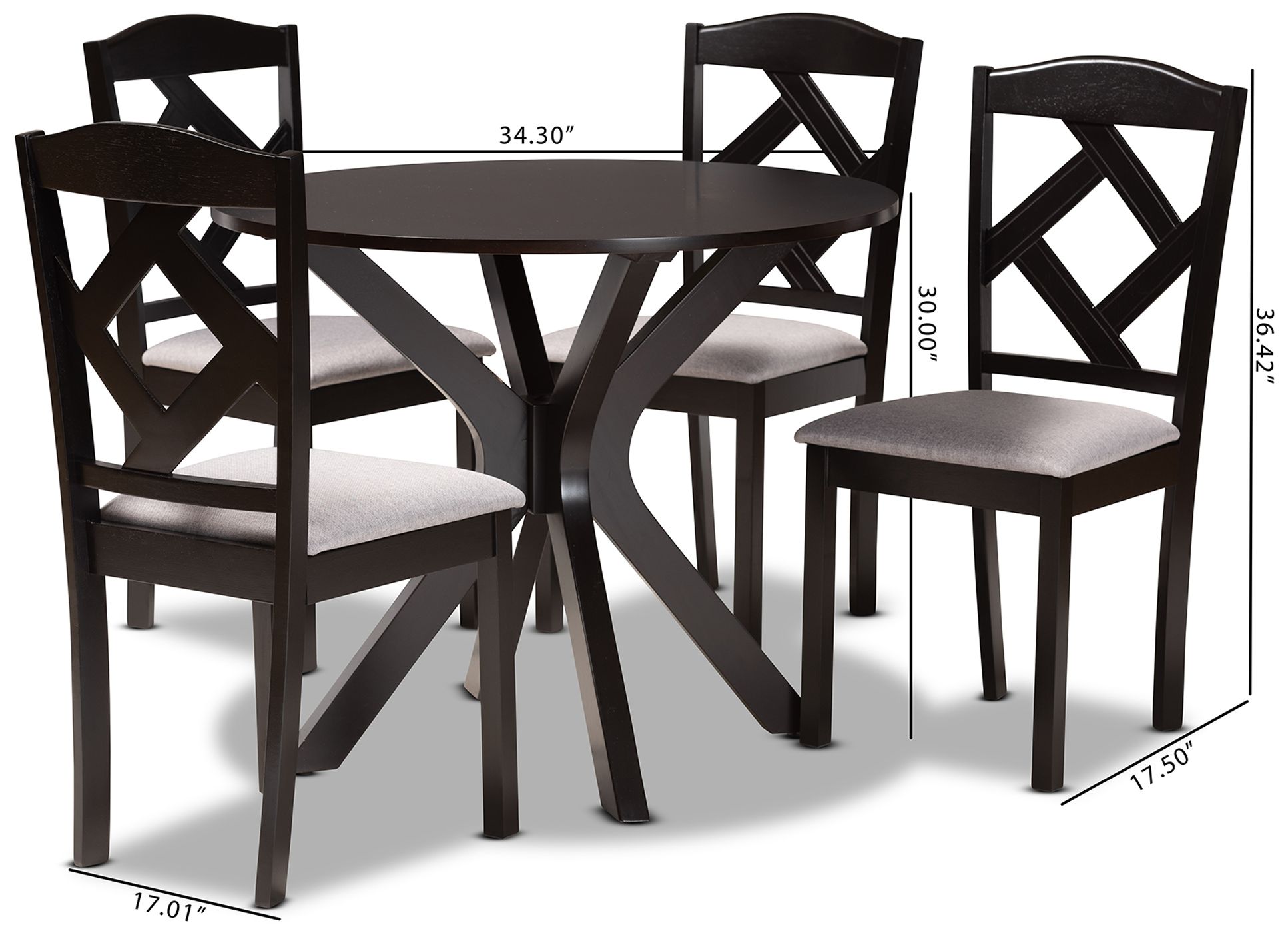 Carlin Gray Fabric Dark Brown Wood 5-Piece Dining Set in scene