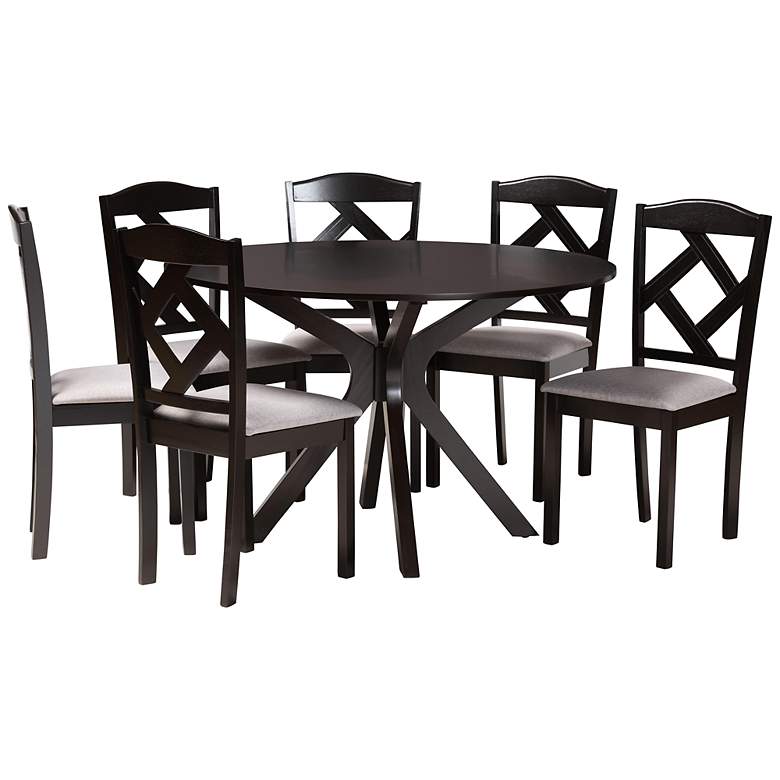 Image 2 Carlin Gray Fabric Dark Brown Wood 7-Piece Dining Set