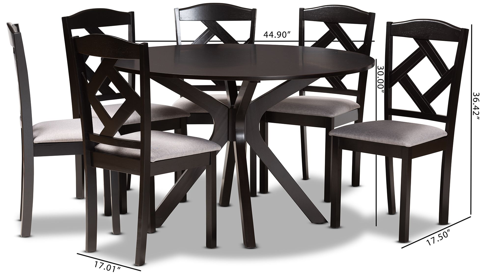 Carlin Gray Fabric Dark Brown Wood 7-Piece Dining Set in scene