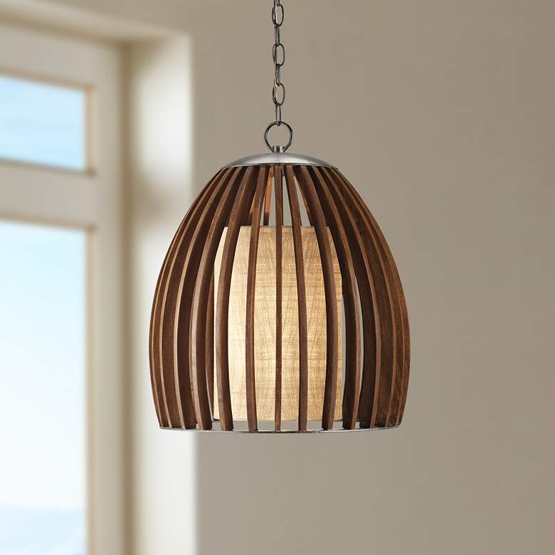 Image 1 Carling 17" Wide Polished Fruitwood Modern Pendant Light