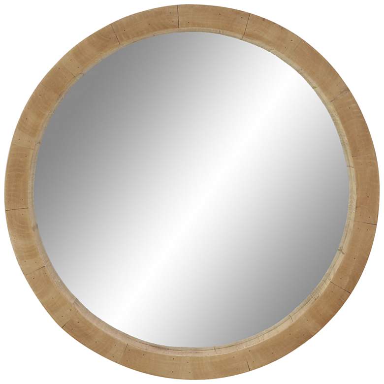 Image 2 Carlisa Distressed Brown Wood 24" Round Wall Mirror