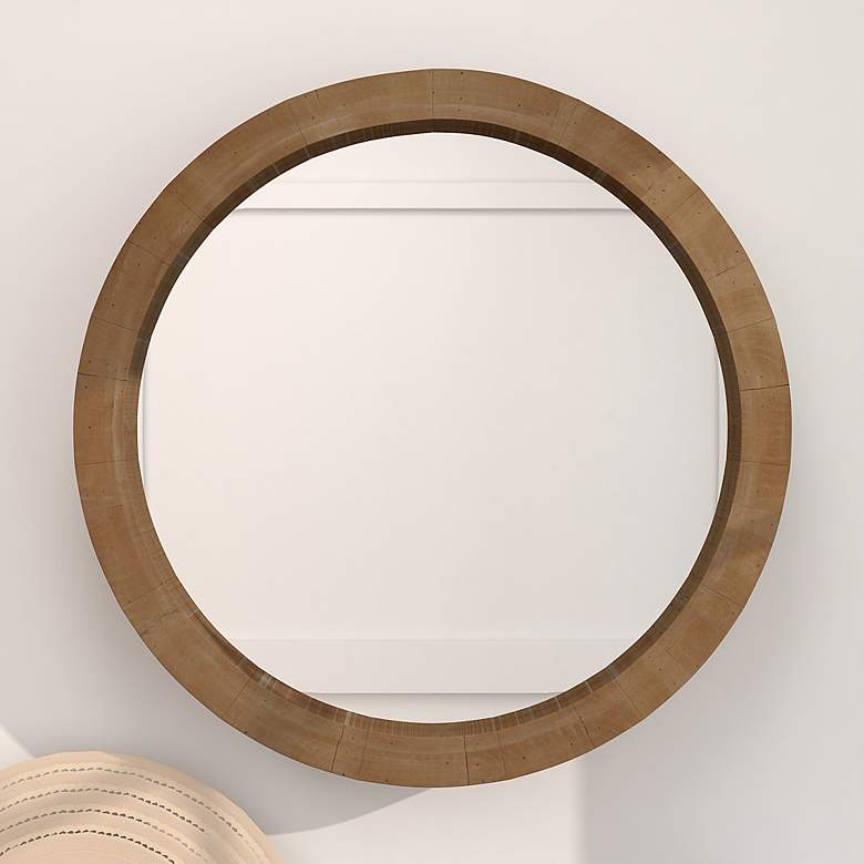 Image 1 Carlisa Distressed Brown Wood 24" Round Wall Mirror