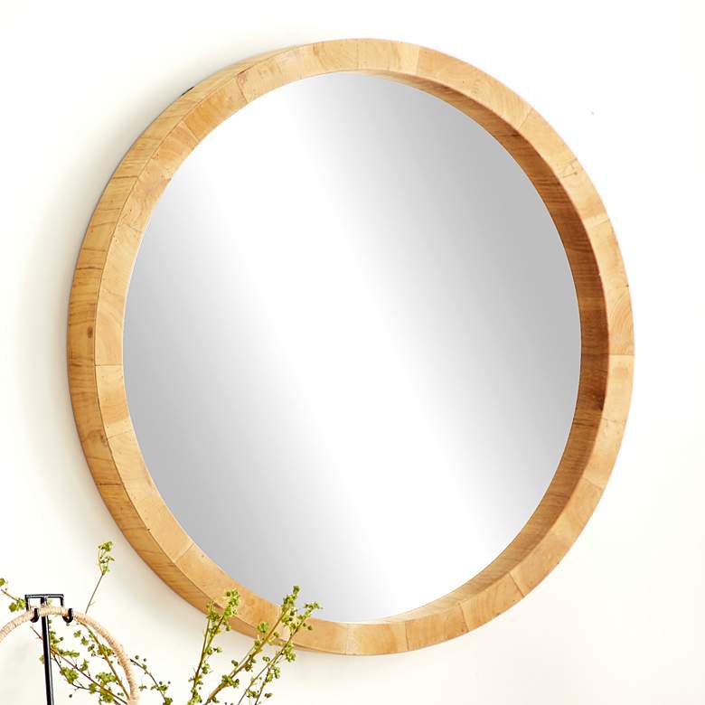 Image 1 Carlisa Matte Brown Wood 40" Round Wall Mirror