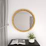 Carlisa Matte Brown Wood 40" Round Wall Mirror
