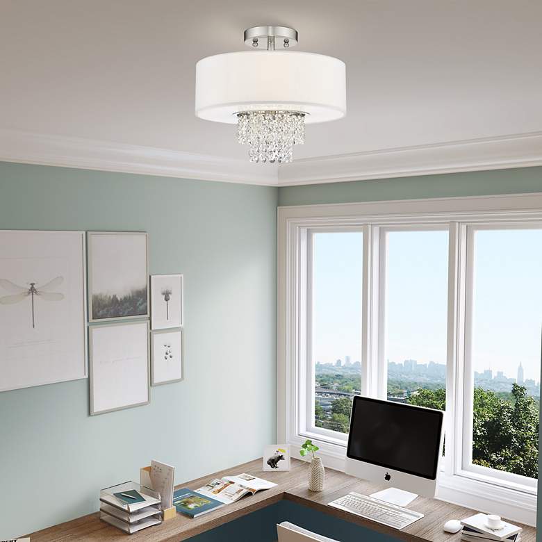 Image 7 Carlisle 13-in W Brushed Nickel Fabric Semi-Flush Mount Light more views