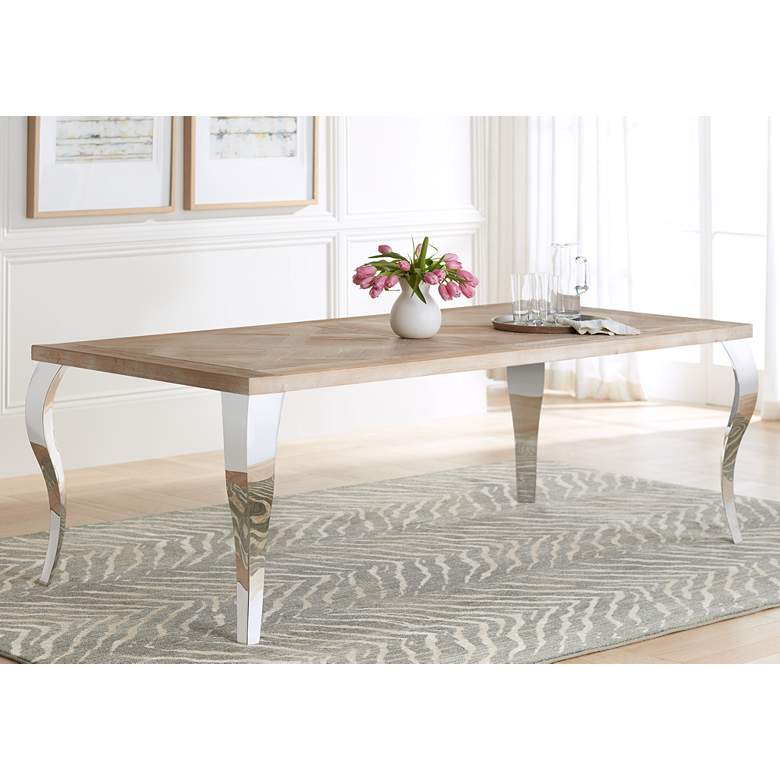 Image 1 Carlisle 88" Wide Stainless Steel and Wood Dining Table
