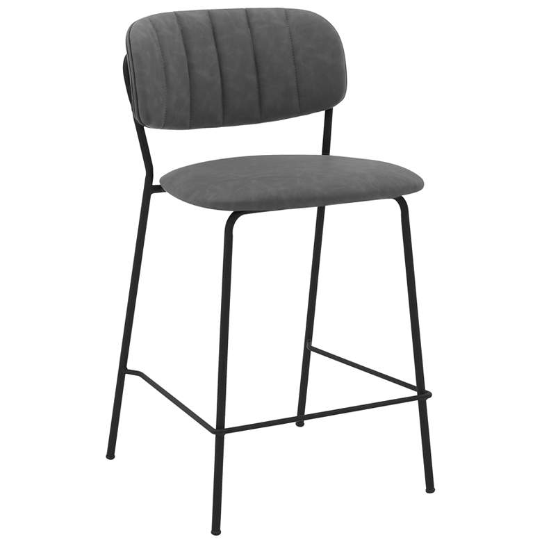 Image 1 Carlo 26 in. Barstool in Black Full Matte Powder Coated, Gray Faux Leather