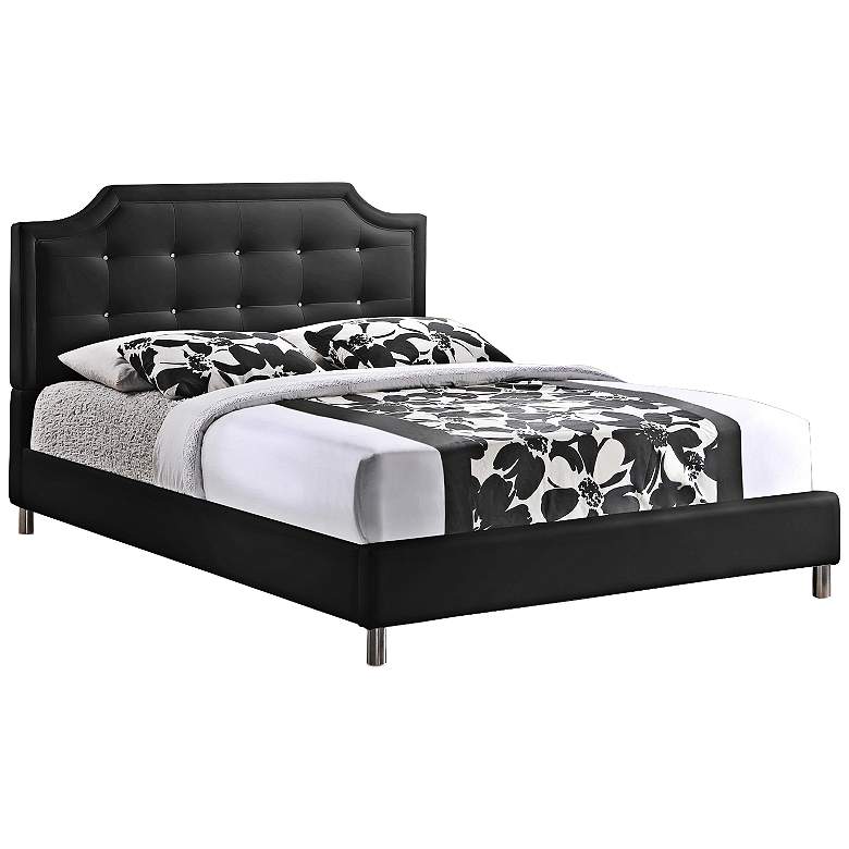 Carlotta Scalloped Black Faux Leather Queen Platform Bed