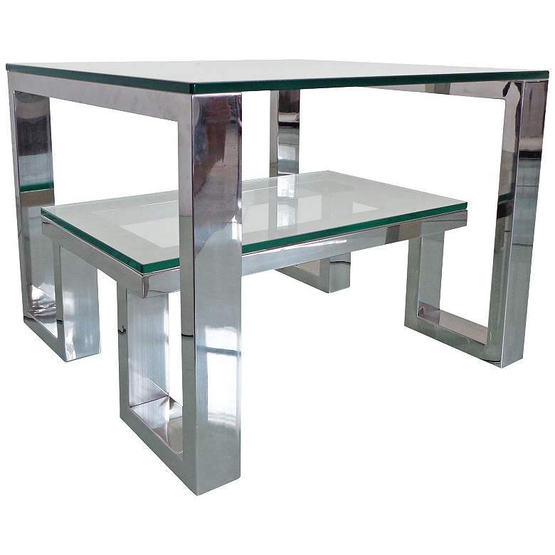 Image 1 Carlsbad 24 inch Wide Clear Glass Top Stainless Steel End Table