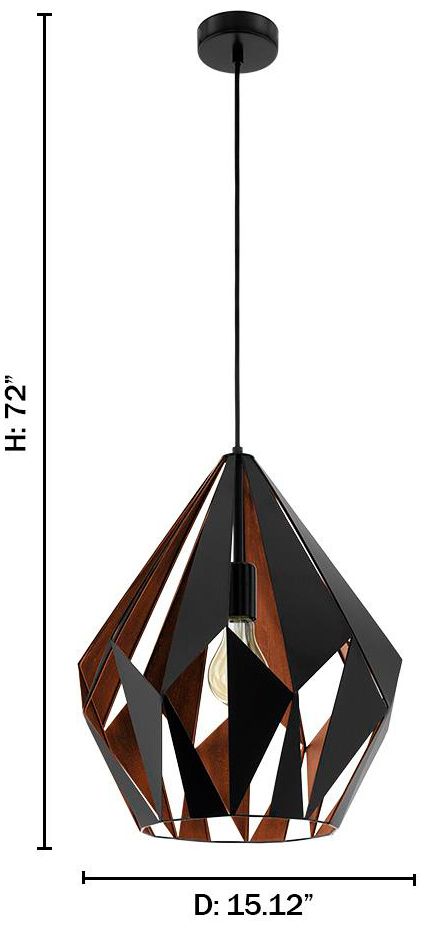 Image 2 Carlton 1 - 1-Light Pendant - Black - Copper more views