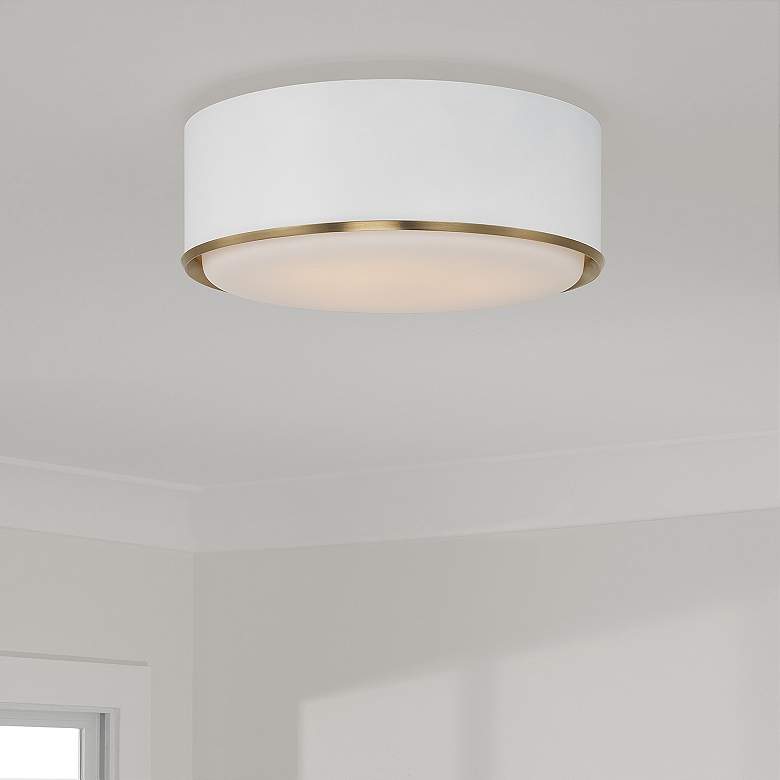 Image 1 Carlton 15 1/2"W Matte Brass and White Drum Ceiling Light