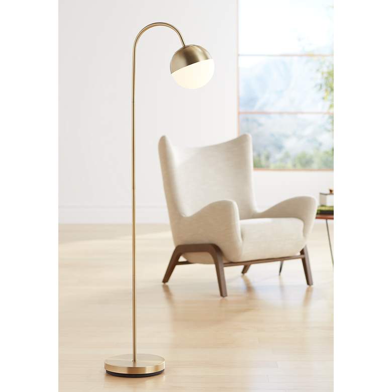 Image 1 Carlton Antique Brass Glass Globe LED Floor Lamp