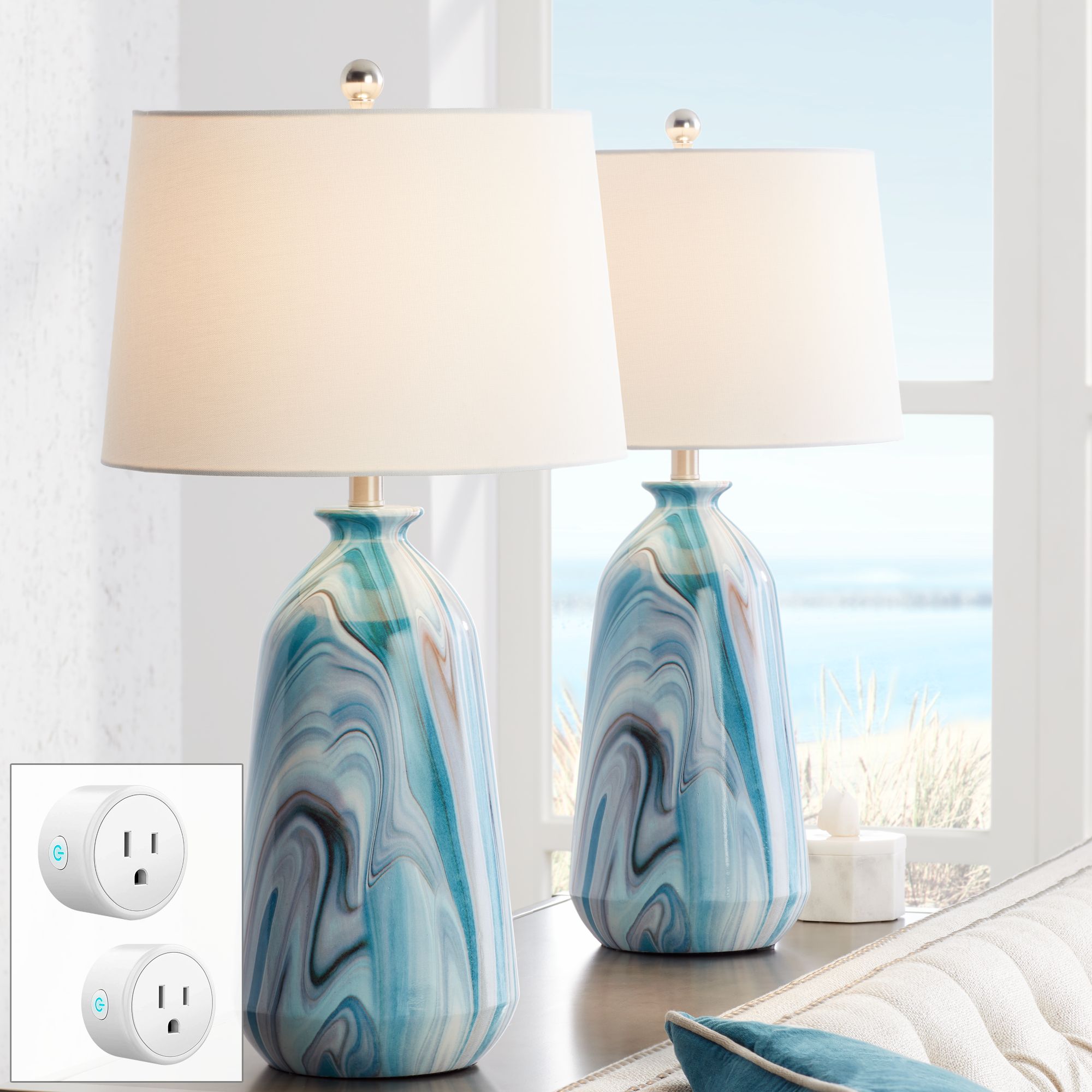 Blue table lamps clearance set of 2