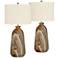 Carlton Brown Faux Marble Table Lamps with Cream Shades Set of 2