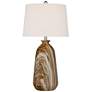Carlton Brown Faux Marble Table Lamps with White Tapered Shades Set of 2