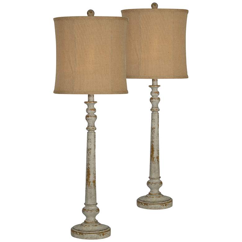 Image 1 Carly Distressed Cottage White Buffet Table Lamps Set of 2