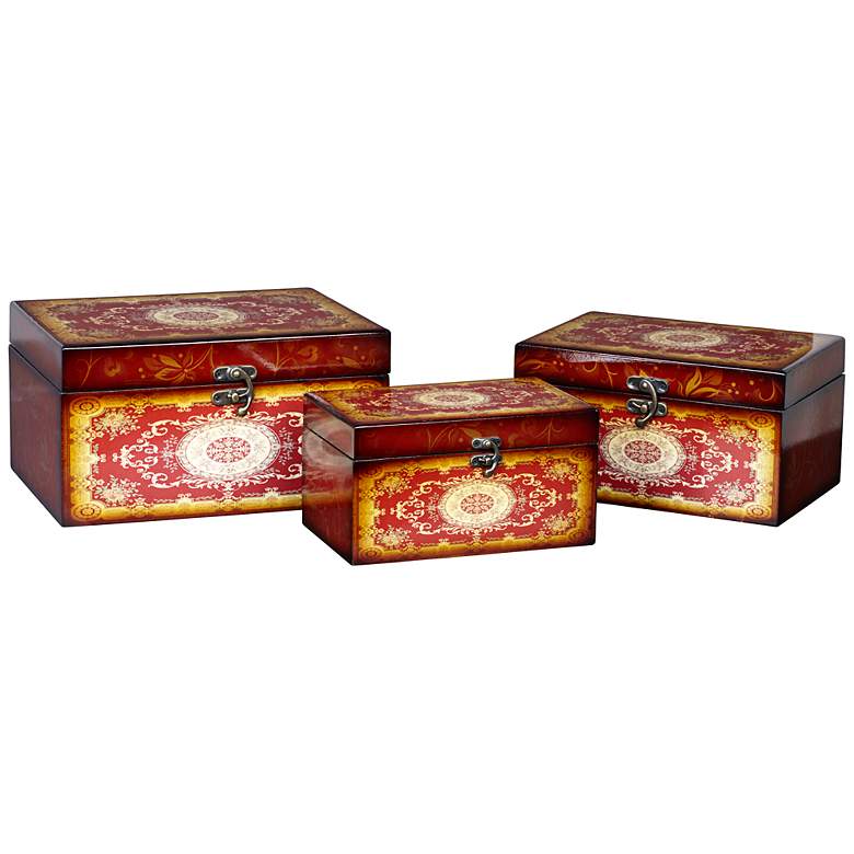 Image 1 Carly Red and Cream Set of 3 Nesting Wood Boxes
