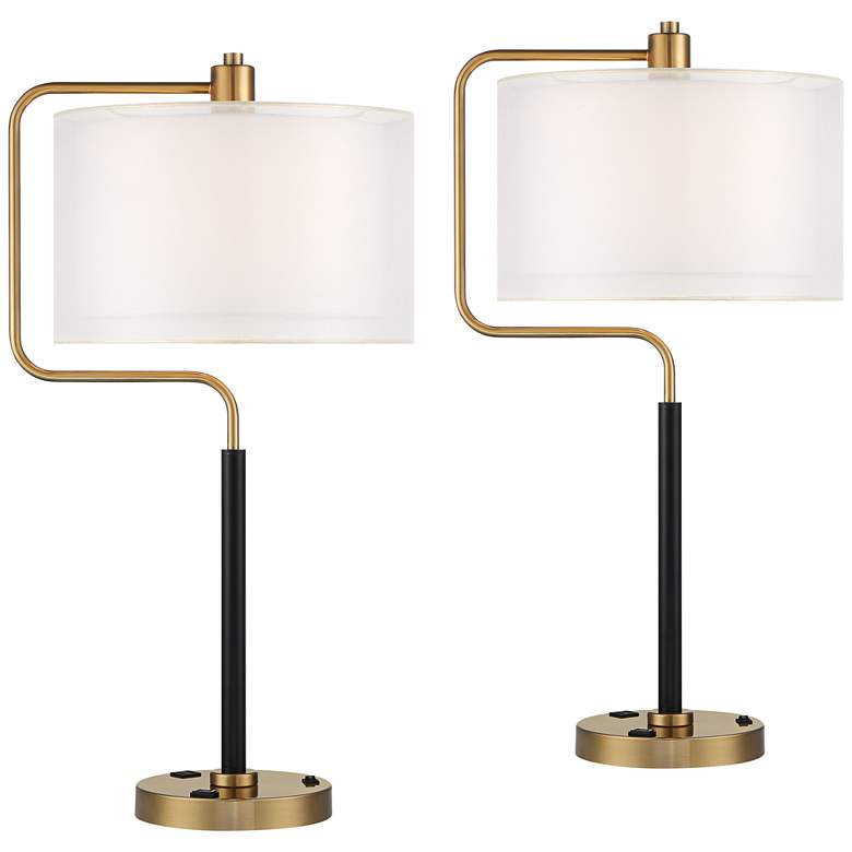 Image 2 Carlyle Gold Black USB Desk Lamps Set of 2 with Smart Socket